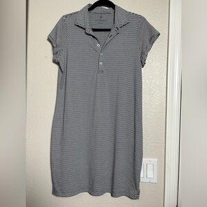 Renwick Navy/White Striped Peruvian Pima Cotton Polo Dress. Short Sleeve